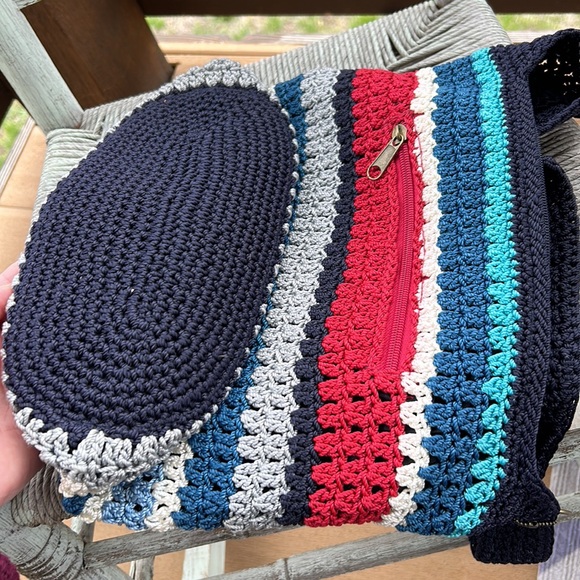 The Sak 4th of July Red White Blue Crochet Crossbody Purse Handbag Macrame - Picture 10 of 10